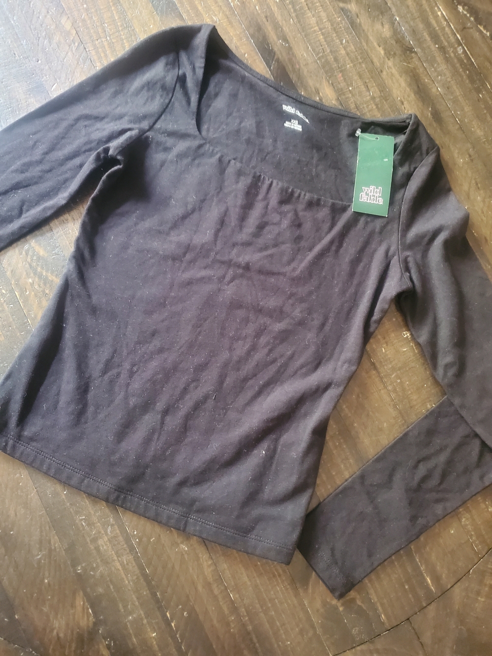 wild fable Black Long-Sleeve Square Neck Top